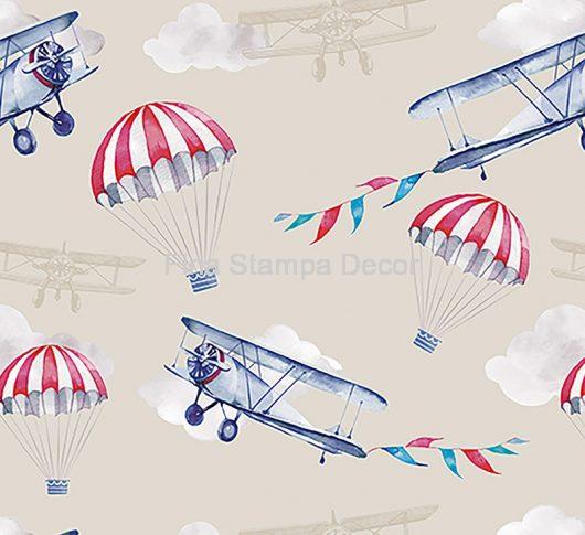 tecido infantil aviões e balões