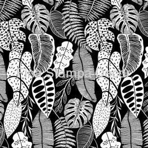 Tecido Impermeável Folhas Pretas