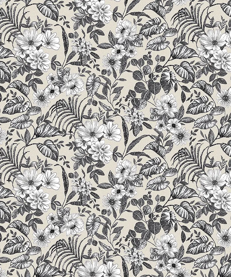 tecido impermeável floral cinza