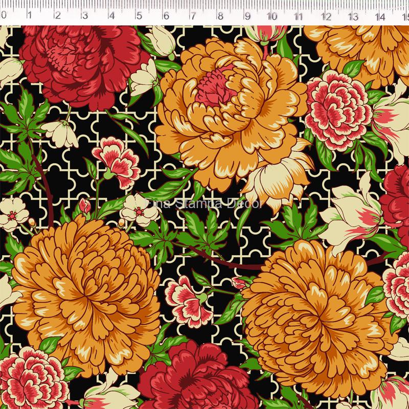 tecido tricoline crisântemo colorido