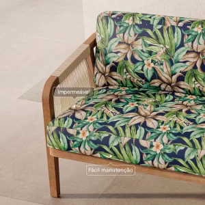 Tecido Impermeável Azul Folhagens