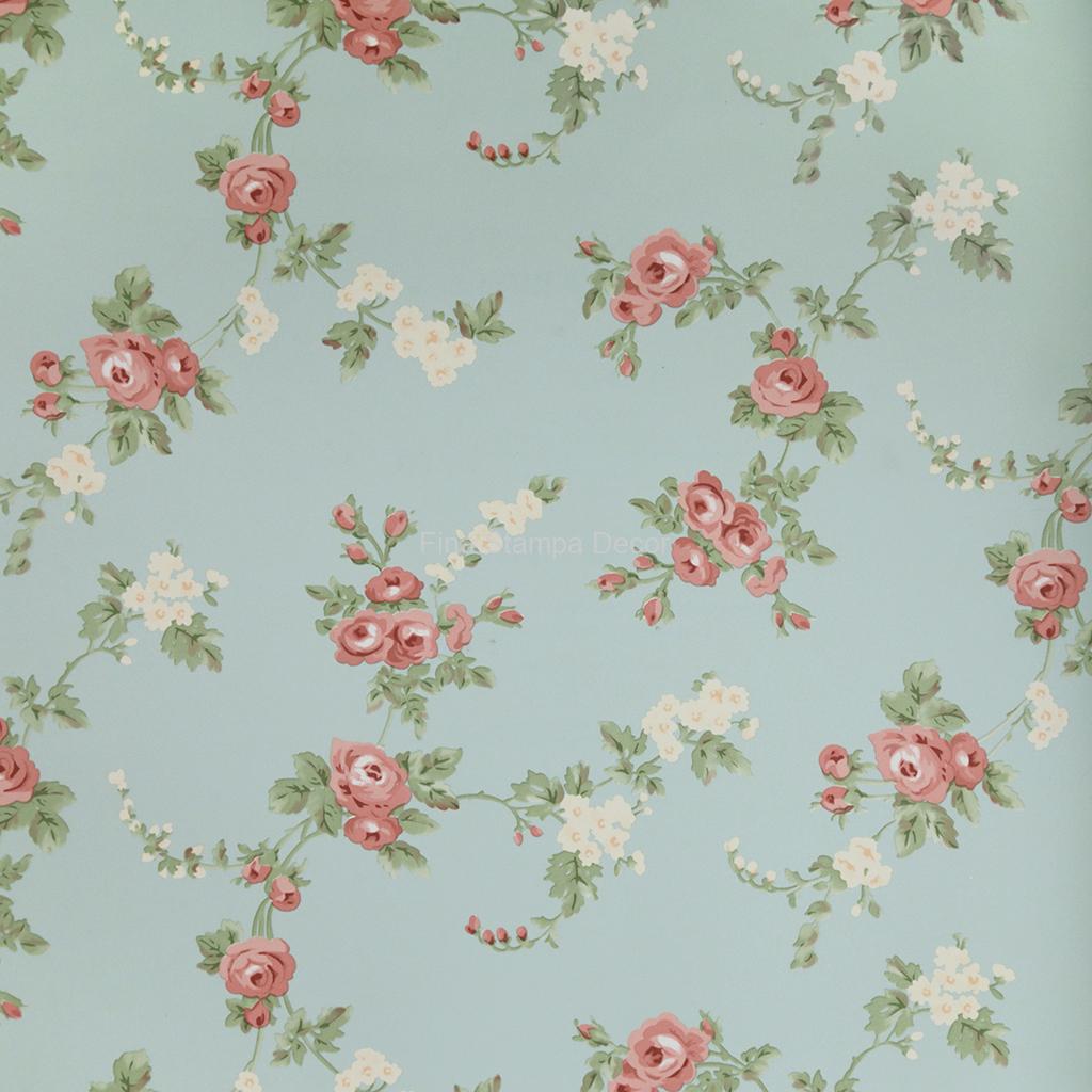 papel de parede azul floral