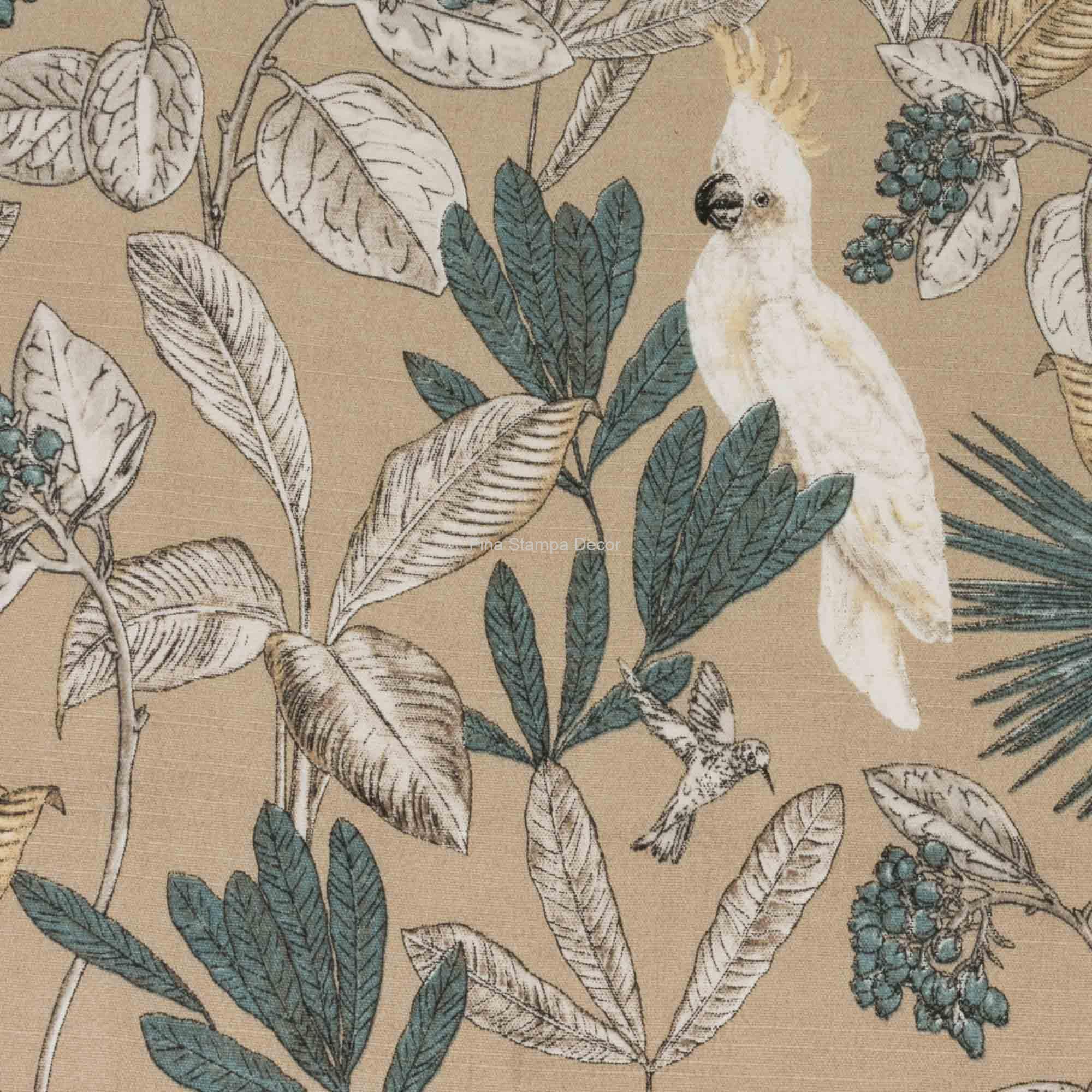 Tecido Linho Bege Pássaros