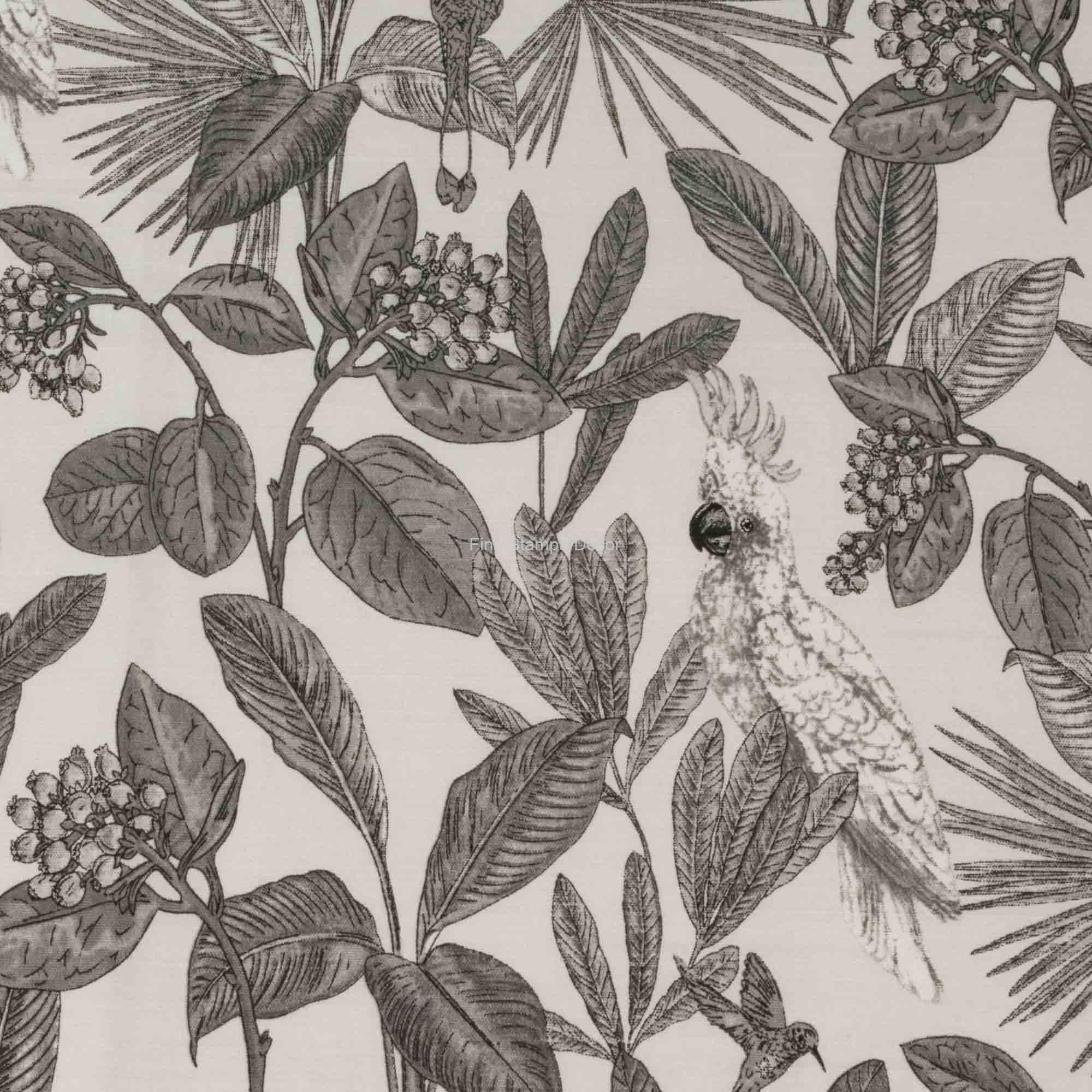 Tecido Linho Pássaros Cinza