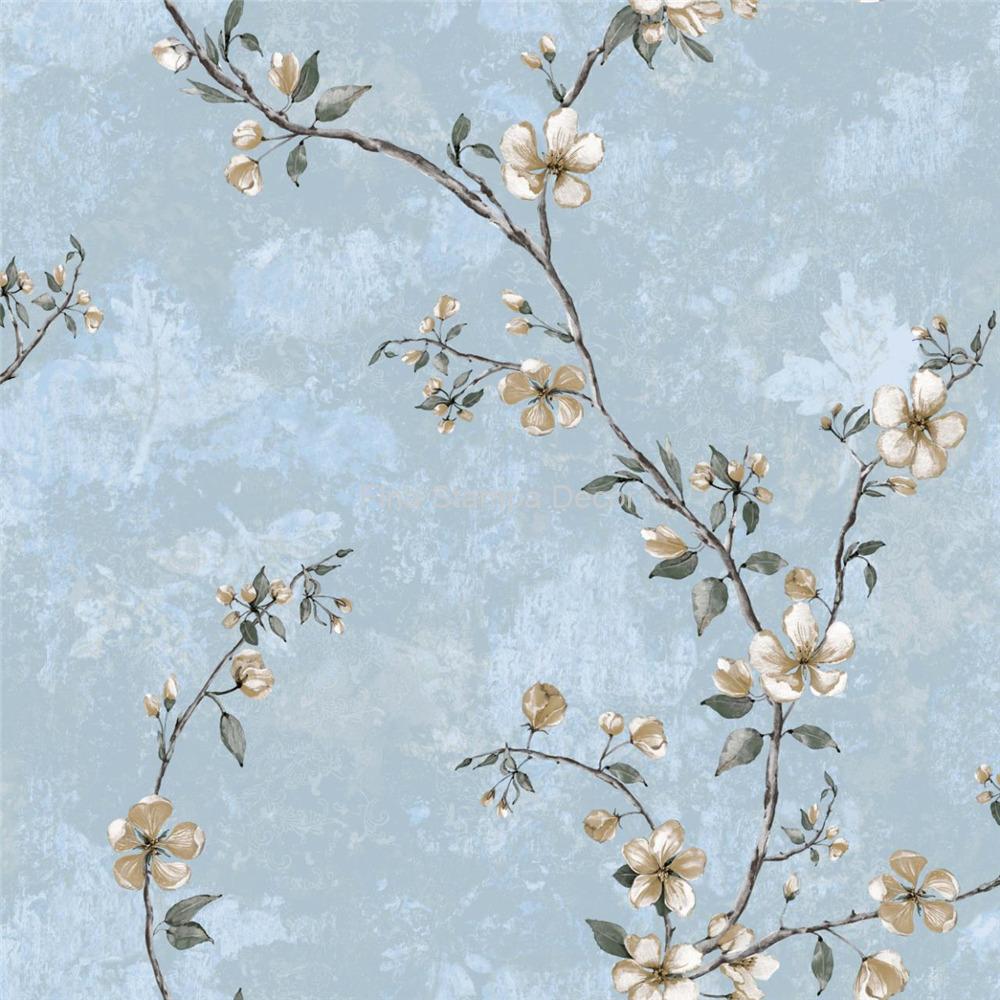 papel de parede azul floral