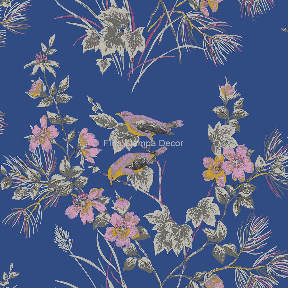 papel de parede azul floral