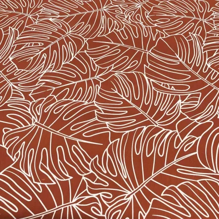 tecido laranja estampa folhas