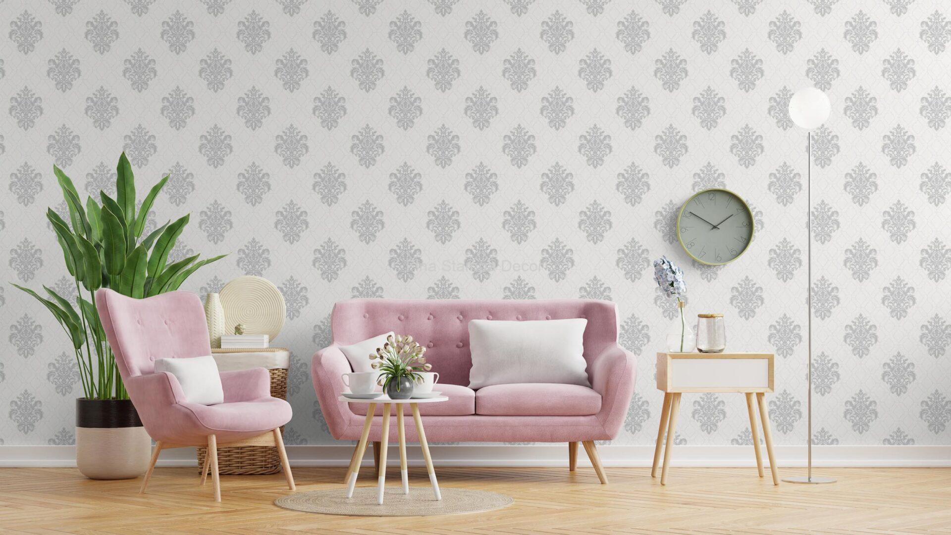 Papel de Parede Adamascado azul - Imagem 2