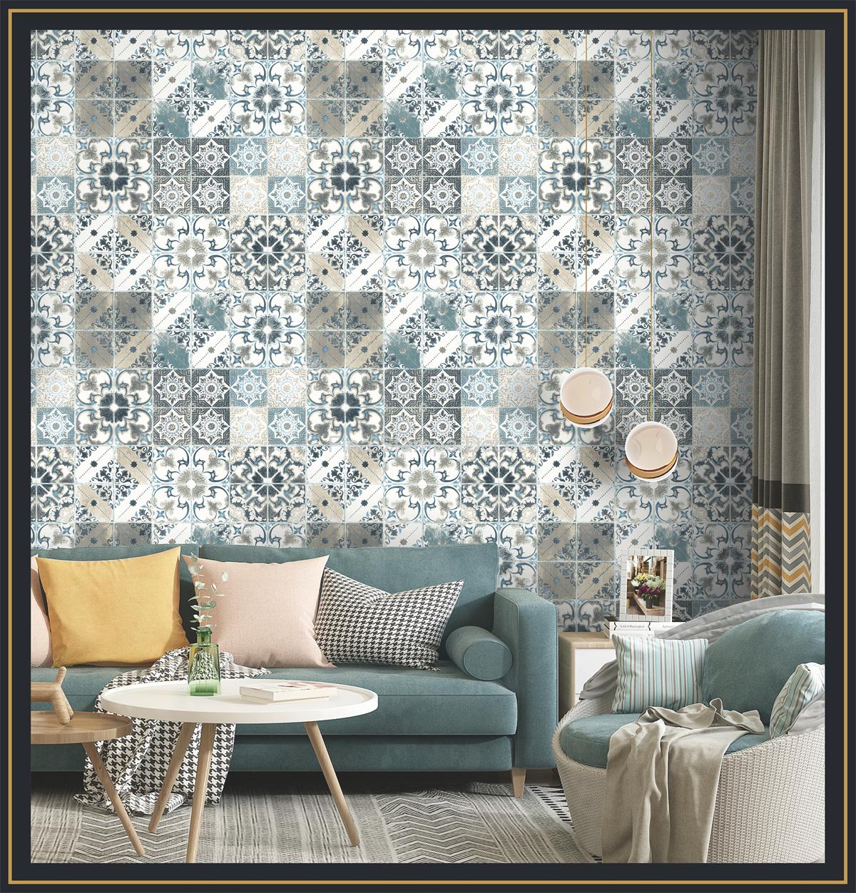 Papel de parede azulejos azul - Imagem 2