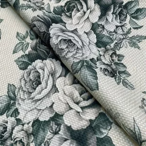 Tecido Floral Rosa Cinza