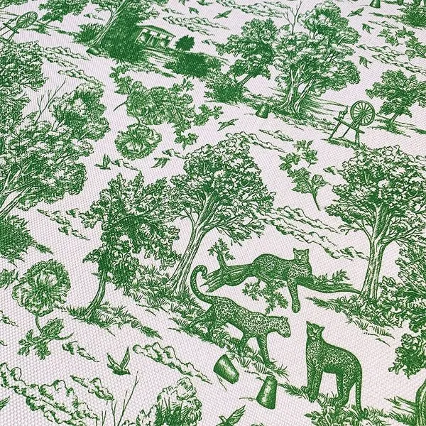 tecido toile de jouy verde