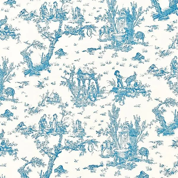 Tecido toile de jouy turquesa