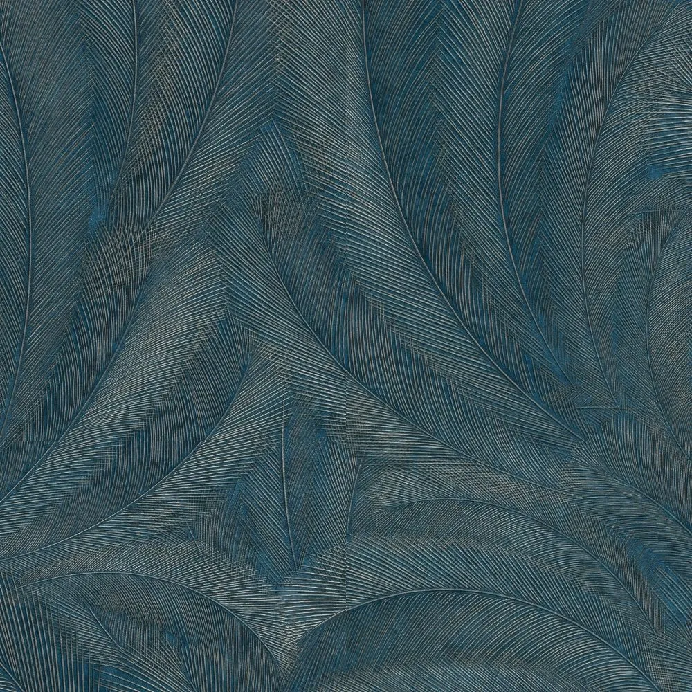 papel de parede folhas azul petróleo