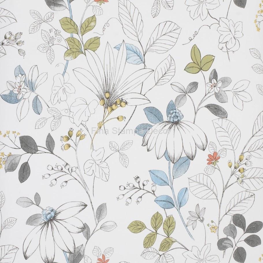 papel de parede floral azul