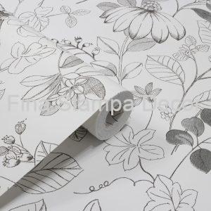 Papel de Parede Floral Cinza