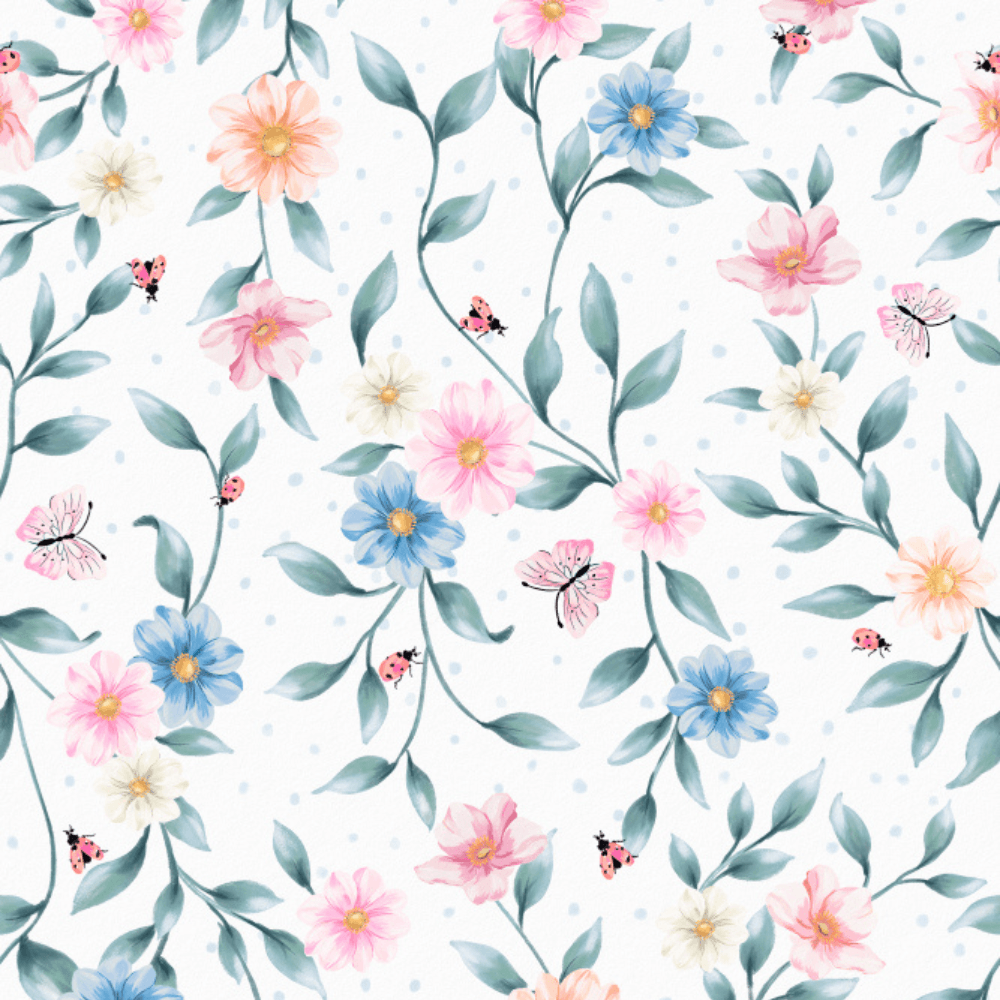 papel de parede branco floral