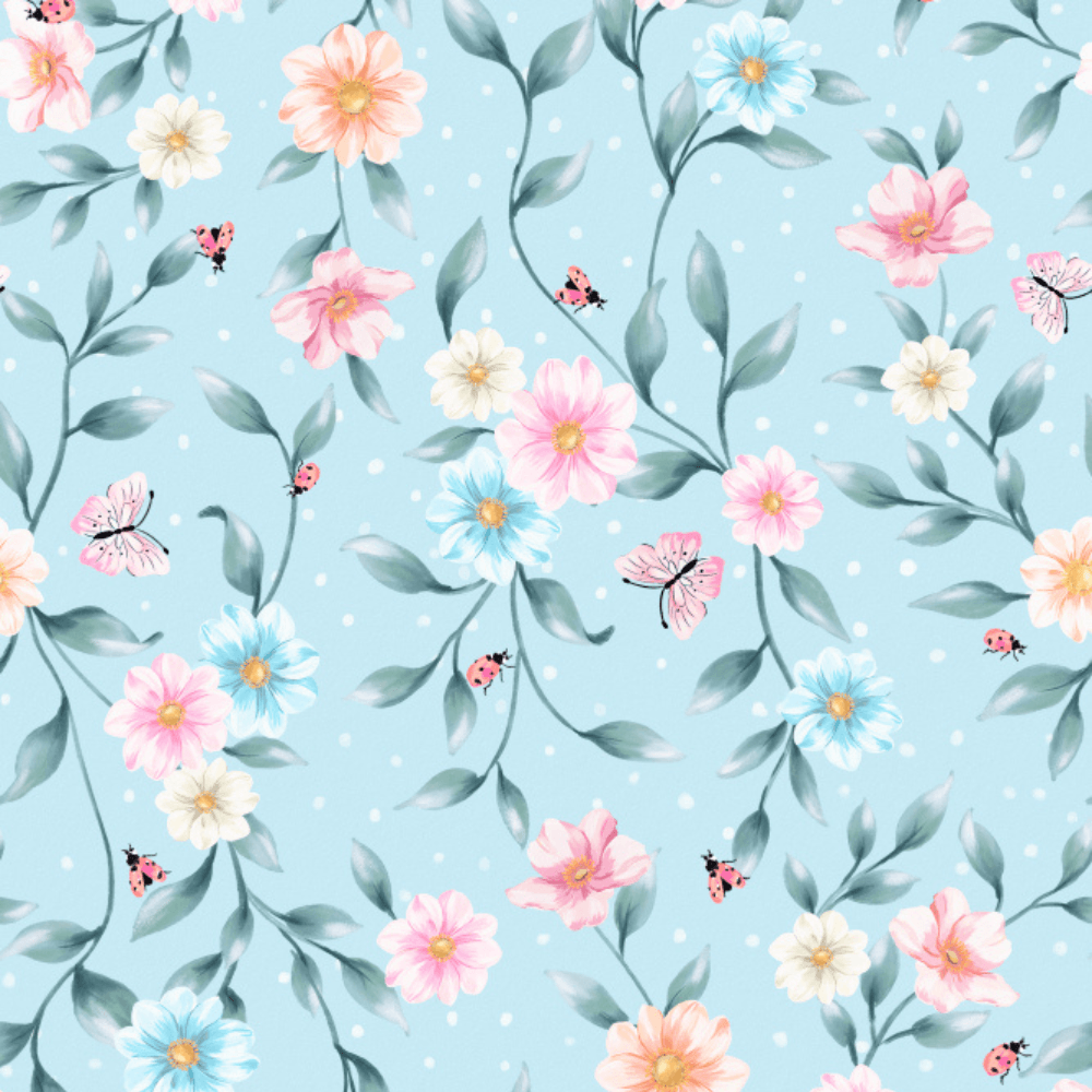 papel de parede azul floral