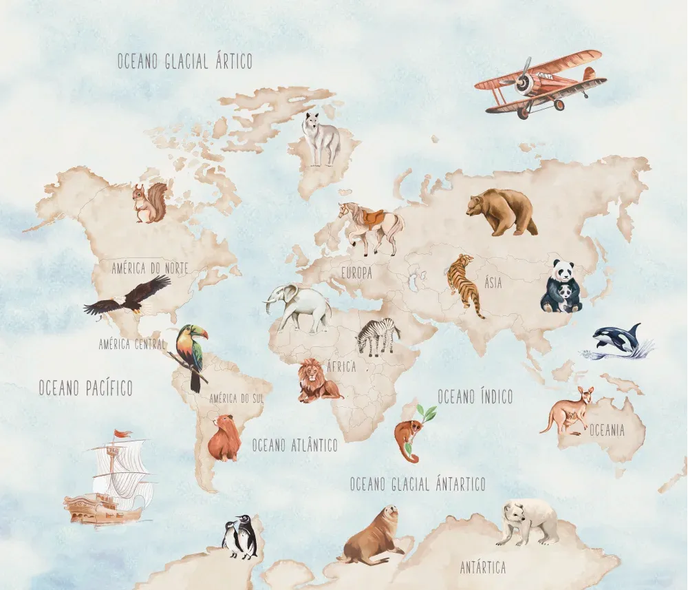 Painel de parede mapa mundi