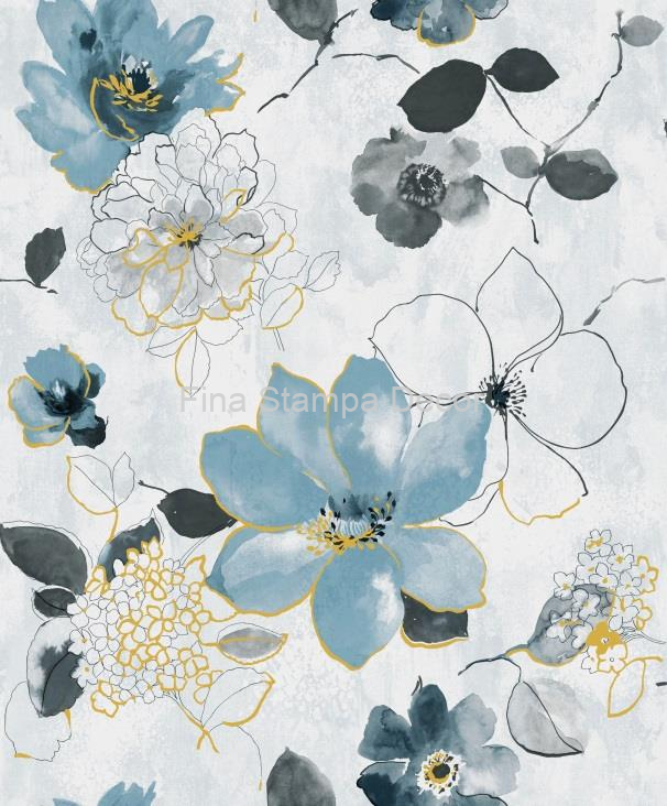 papel de parede floral azul