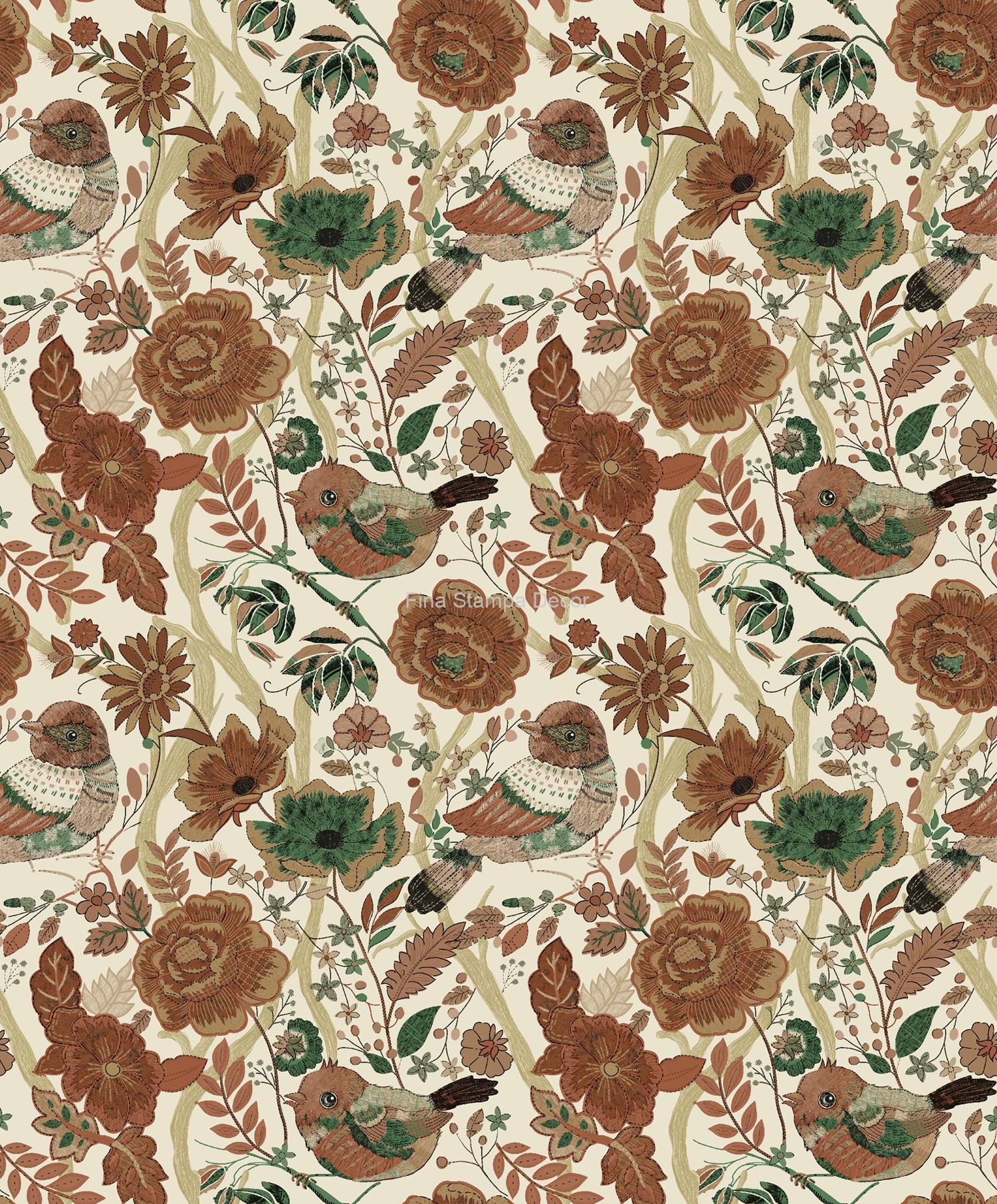 papel de parede flores e pássaros