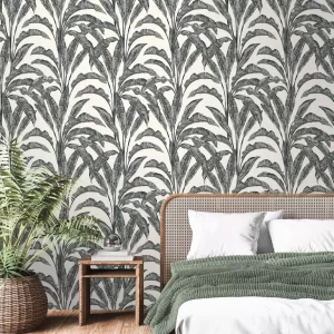 Papel de Parede Folhagem Cinza