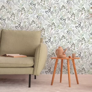 Papel de Parede Branco Folhagens