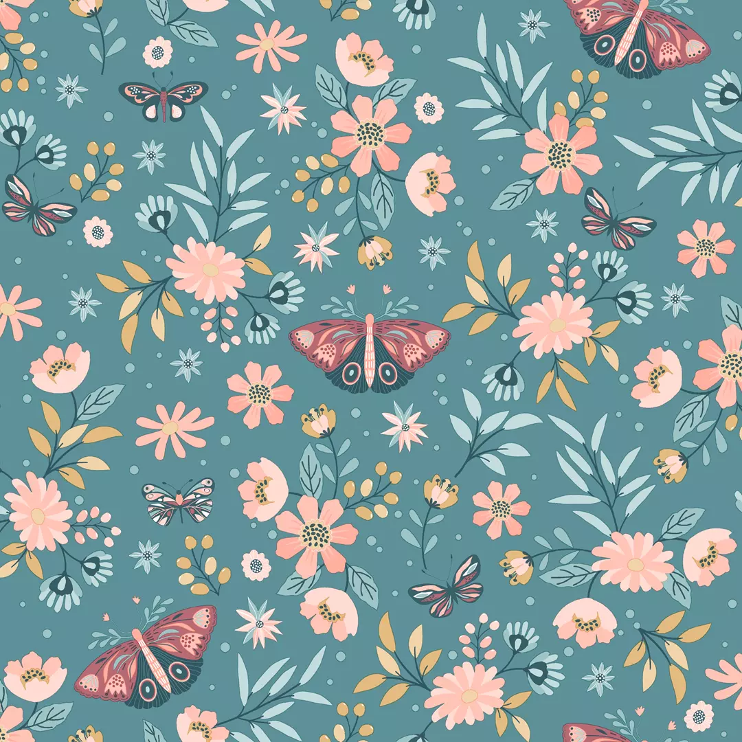 papel de parede verde borboletas