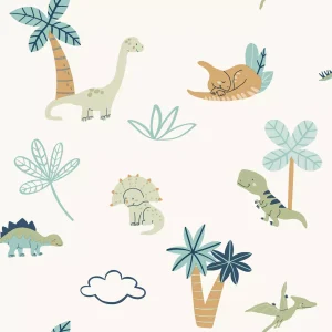 Papel de Parede Branco Dinossauros