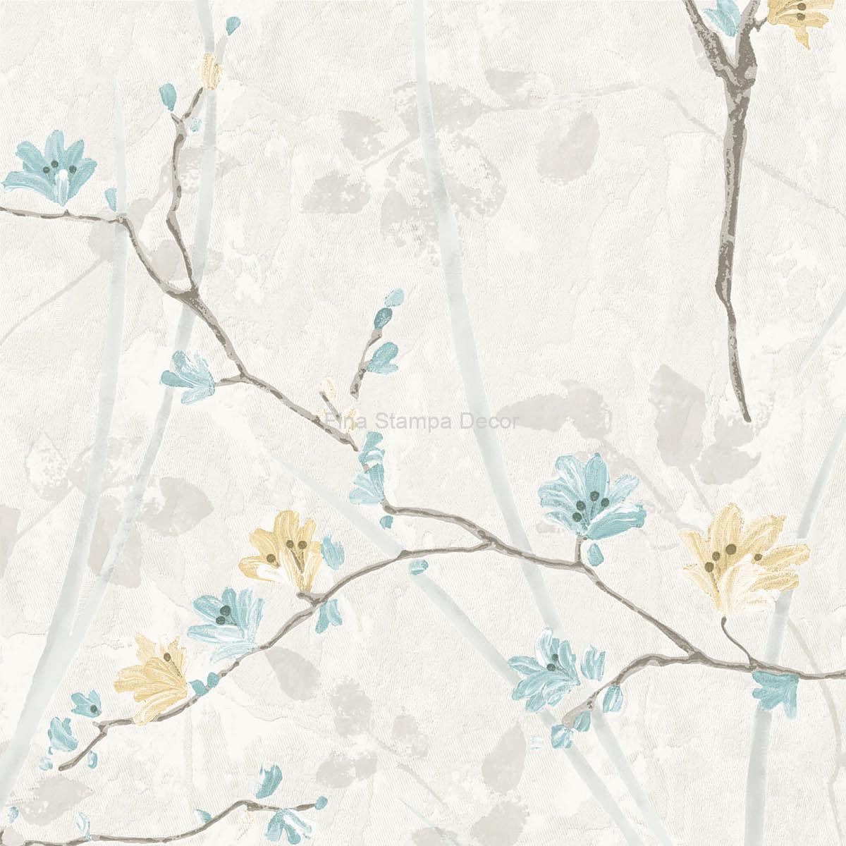 papel de parede floral azul