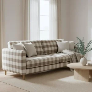 Tecido Linho Xadrez Bege