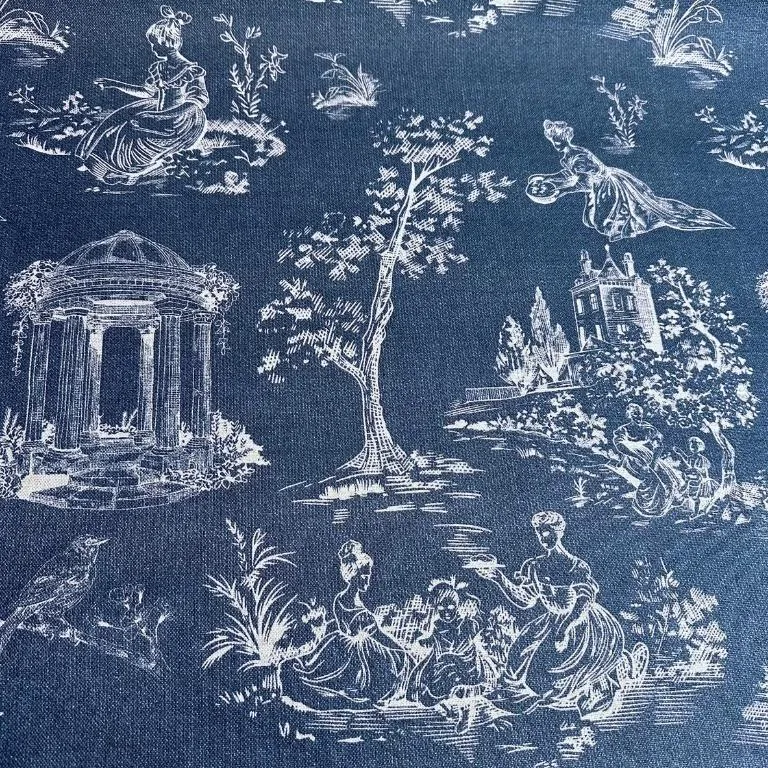 tecido toile de jouy azul