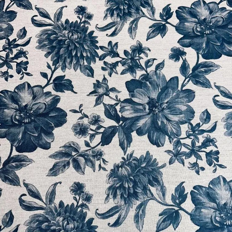 tecido linho floral azul