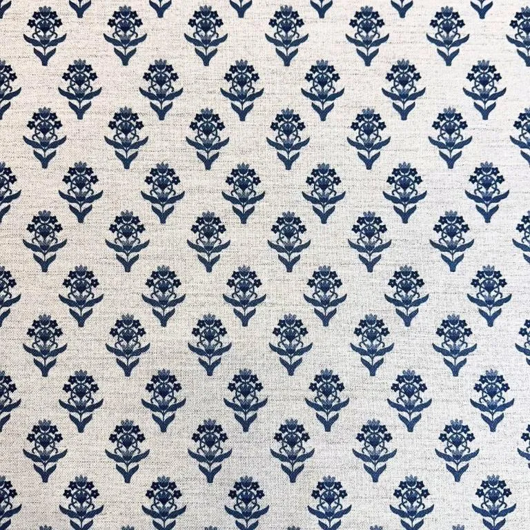 tecido linho floral azul