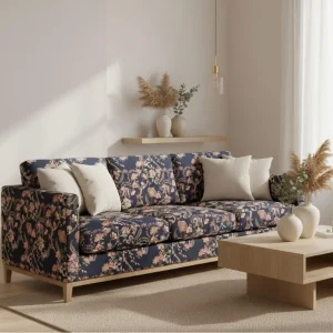 Tecido Linho Floral Azul