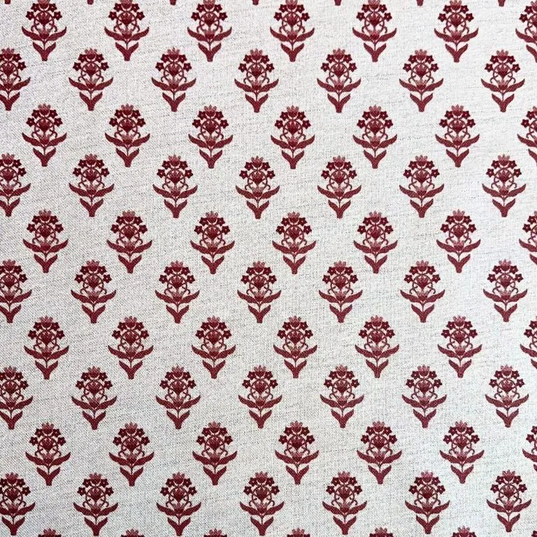 tecido linho floral vermelho