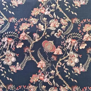 Tecido Linho Floral Azul