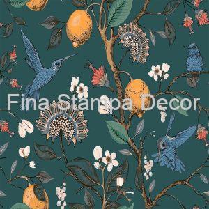 Papel de Parede Verde Pássaros