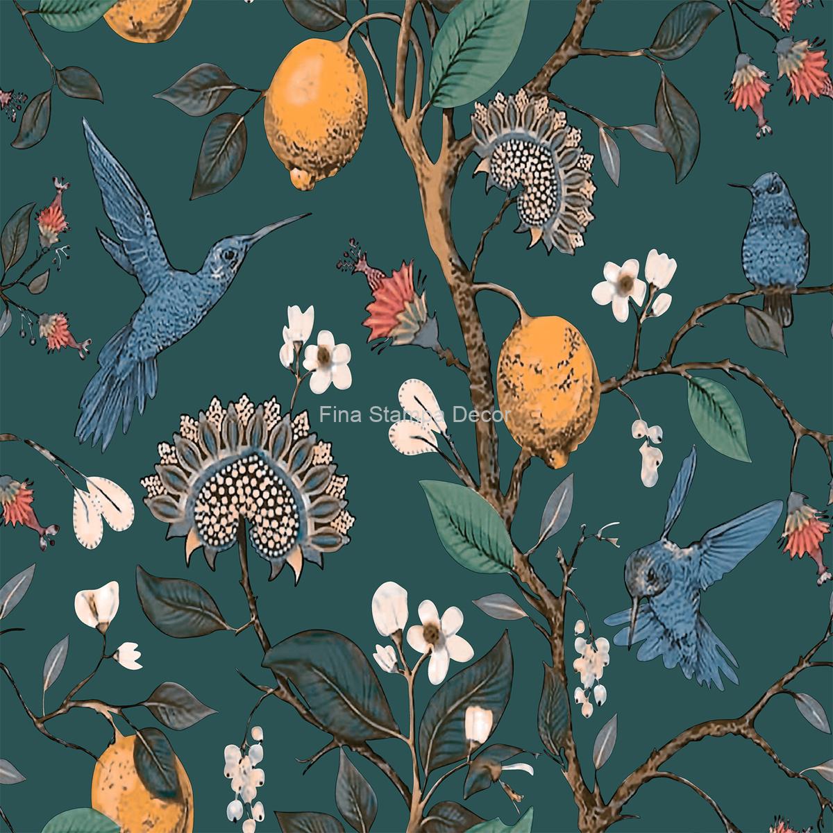 papel de parede verde pássaros