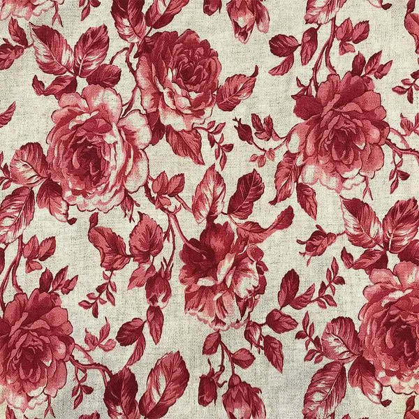 tecido linho rosas vermelhas